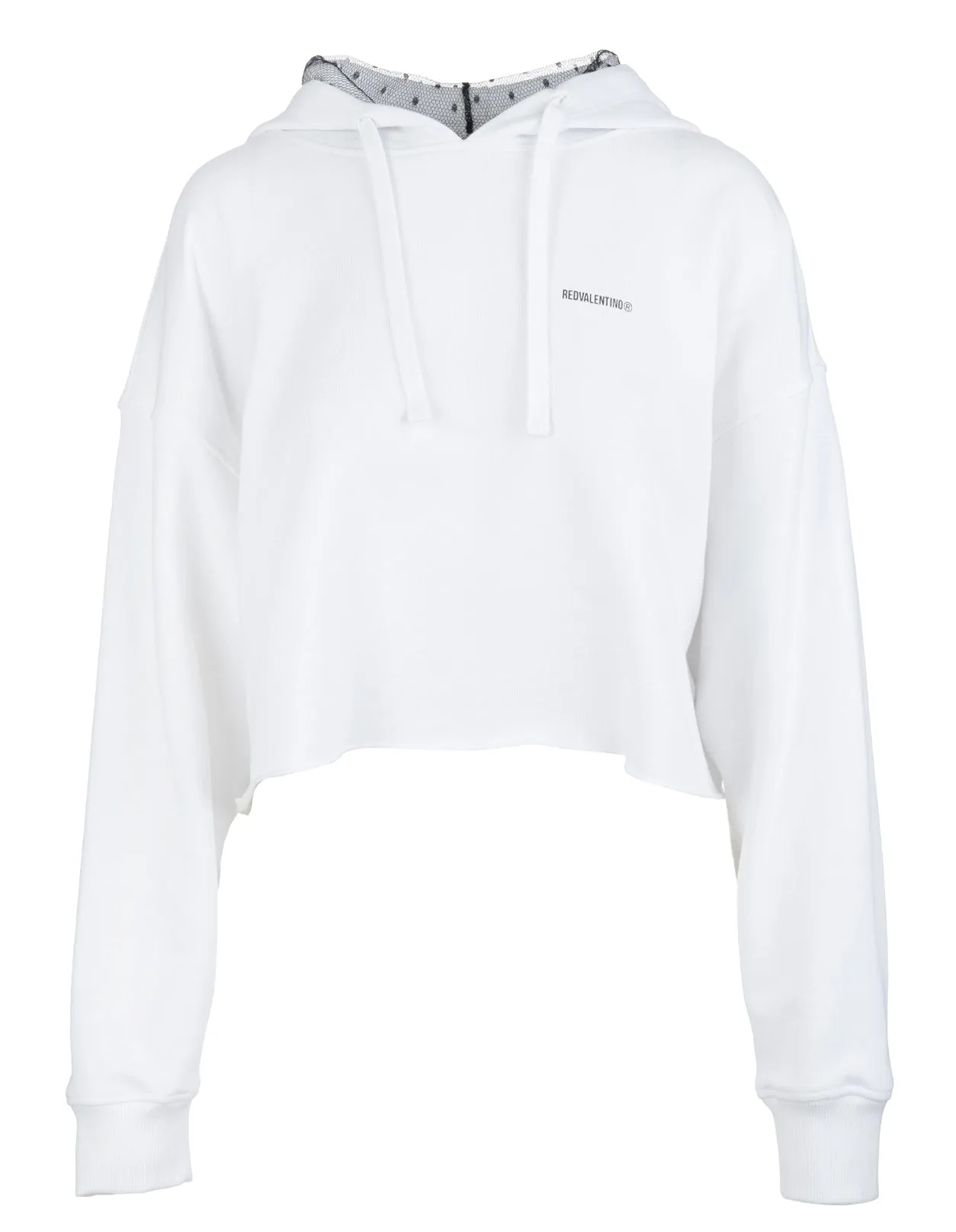 REDValentino Logo Printed Cropped Drawstring Hoodie