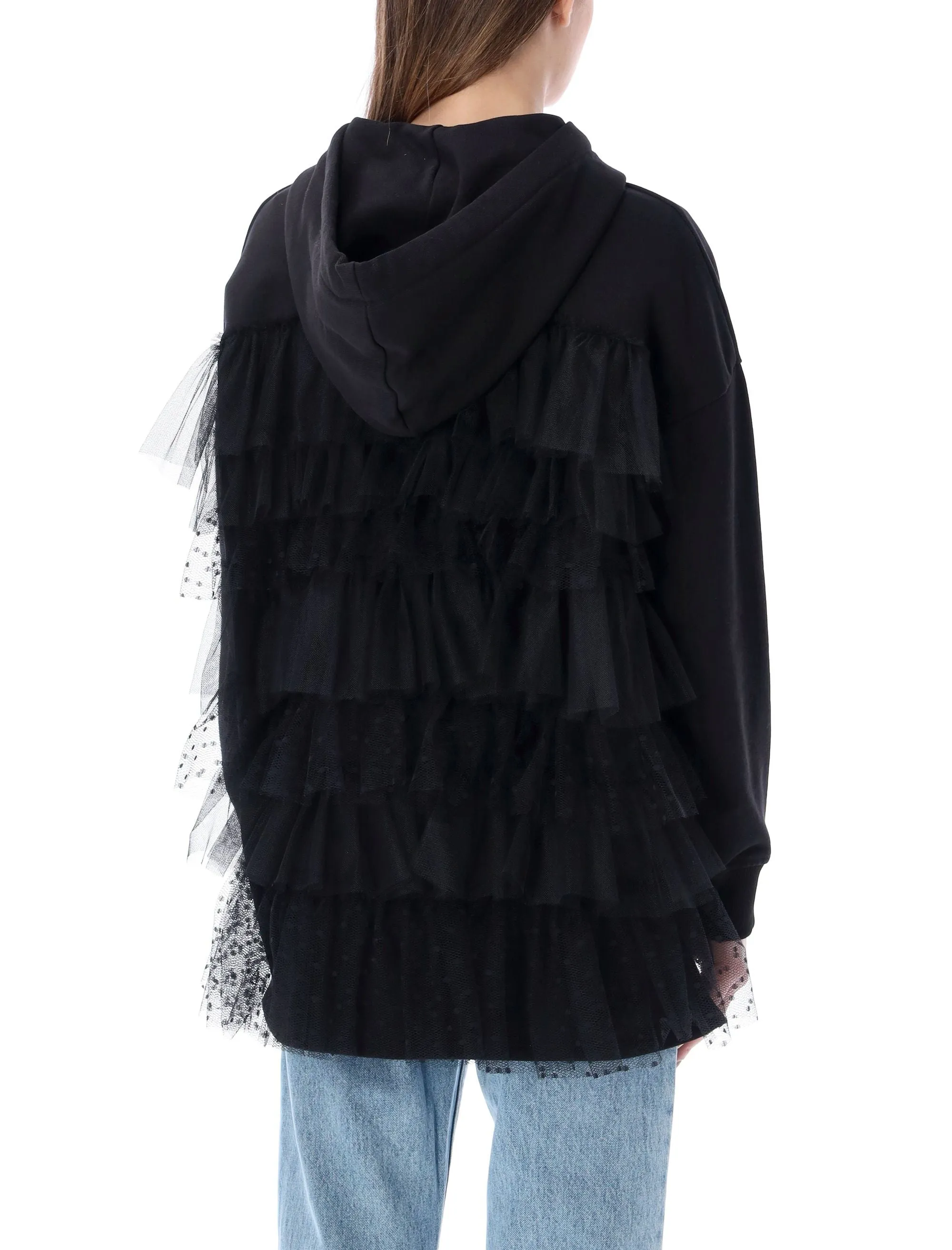 REDValentino Ruffle Tulle Detailed Zipped Hoodie