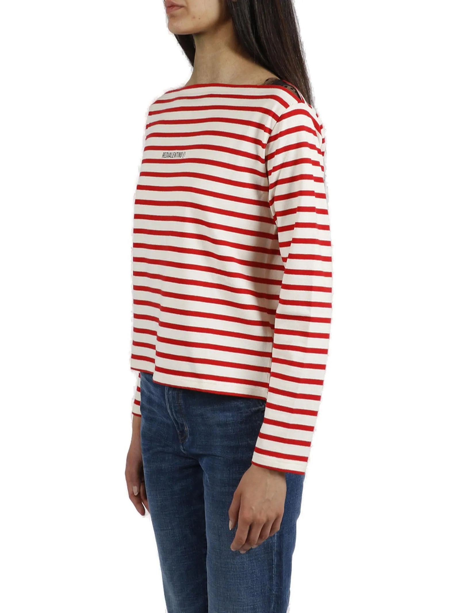REDValentino Striped Logo Print Long-Sleeved T-Shirt