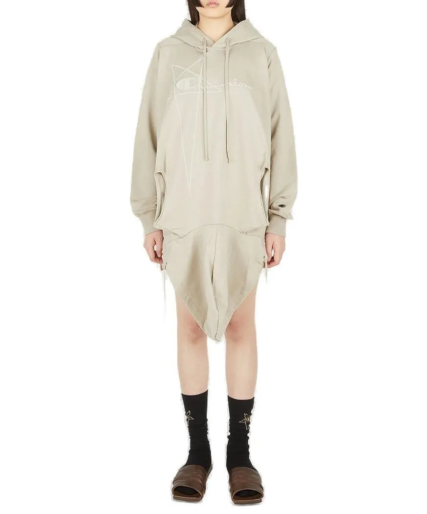 Rick Owens X Champion Logo Embroidered Drawstring Hoodie
