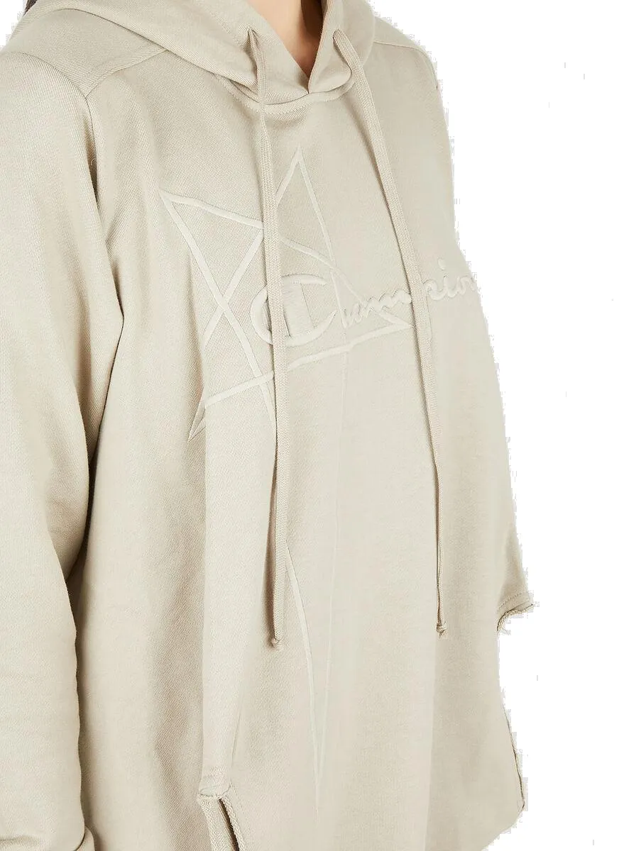 Rick Owens X Champion Logo Embroidered Drawstring Hoodie