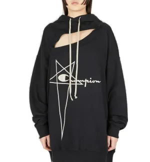 Rick Owens X Champion Logo Embroidered Drawstring Hoodie