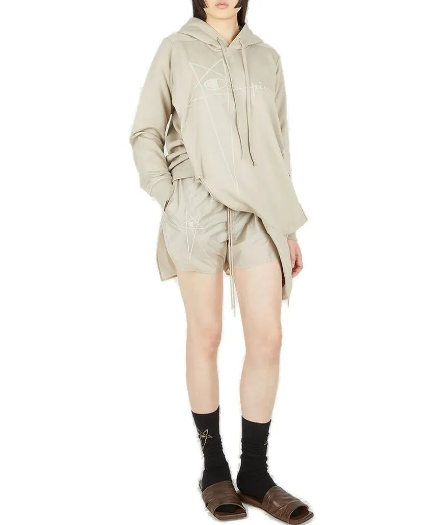 Rick Owens X Champion Logo Embroidered Drawstring Hoodie