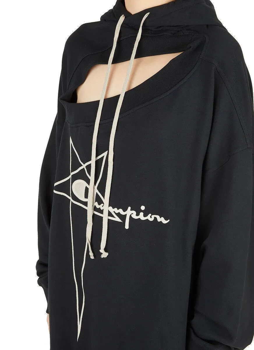 Rick Owens X Champion Logo Embroidered Drawstring Hoodie