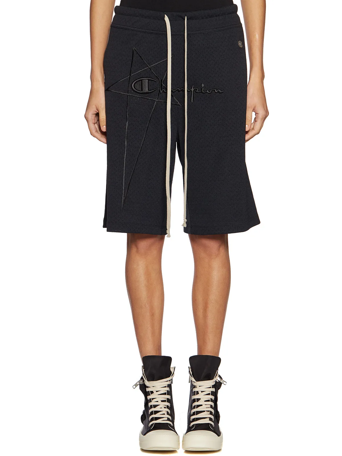 Rick Owens X Champion Logo Embroidered Drawstring Shorts