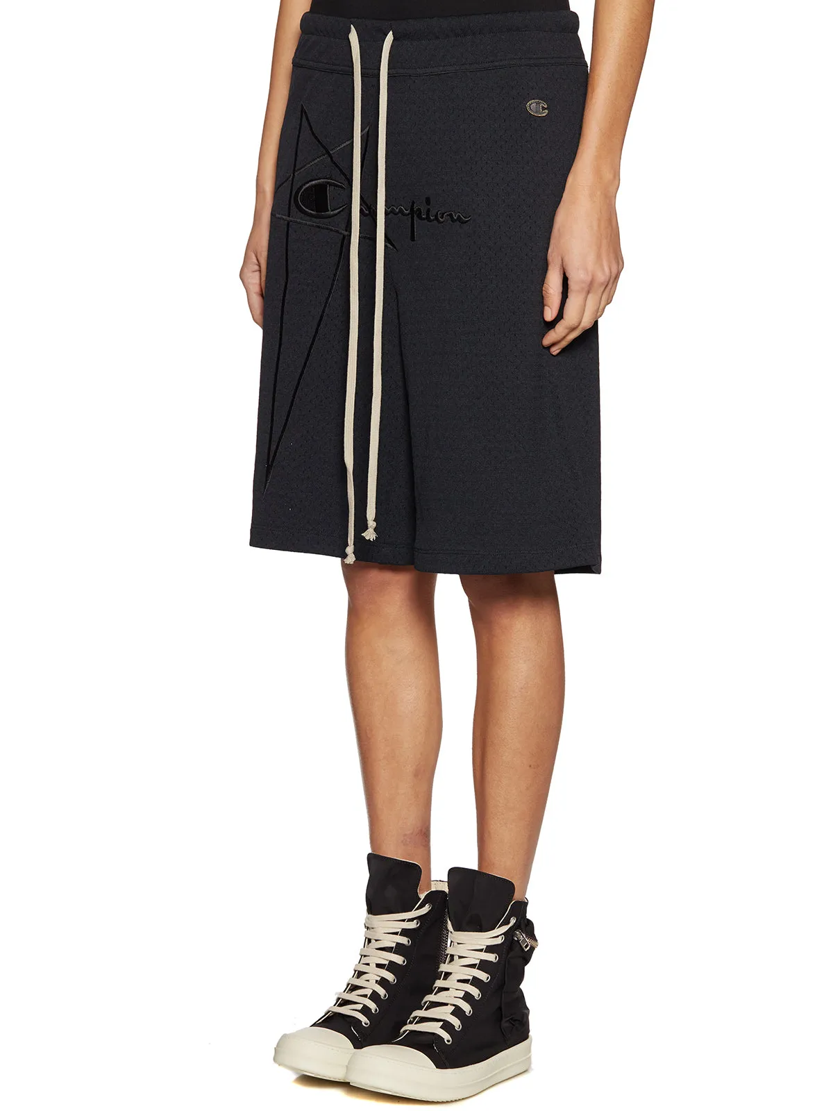 Rick Owens X Champion Logo Embroidered Drawstring Shorts