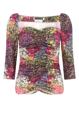ROTATE Allover Floral Printed Ruched Top