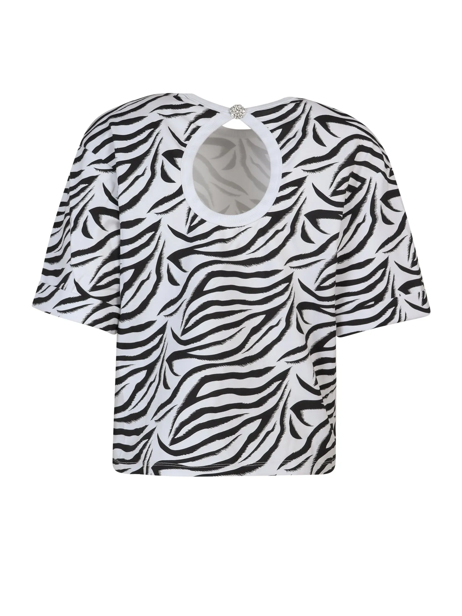 ROTATE Keyhole Detailed Zebra-Printed T-Shirt