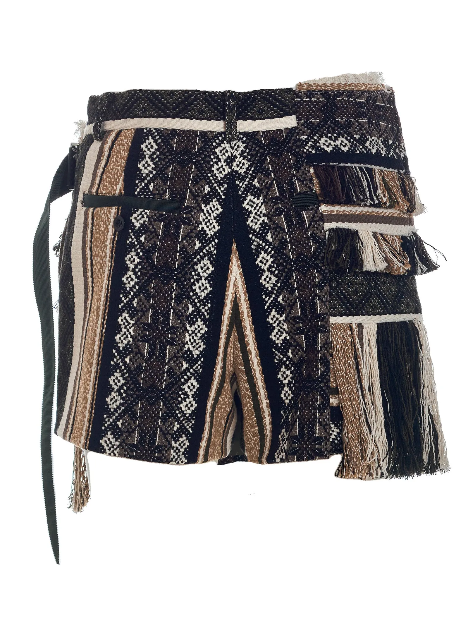 Sacai Fringed Patchwork Wrap Shorts