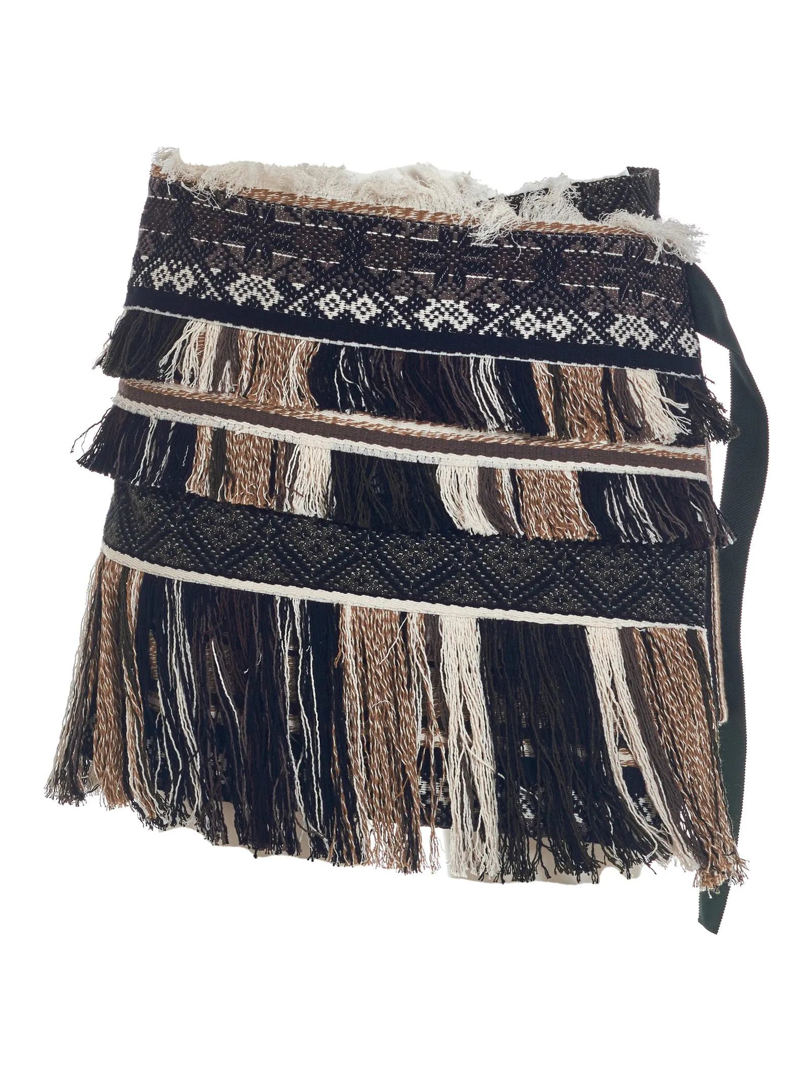 Sacai Fringed Patchwork Wrap Shorts