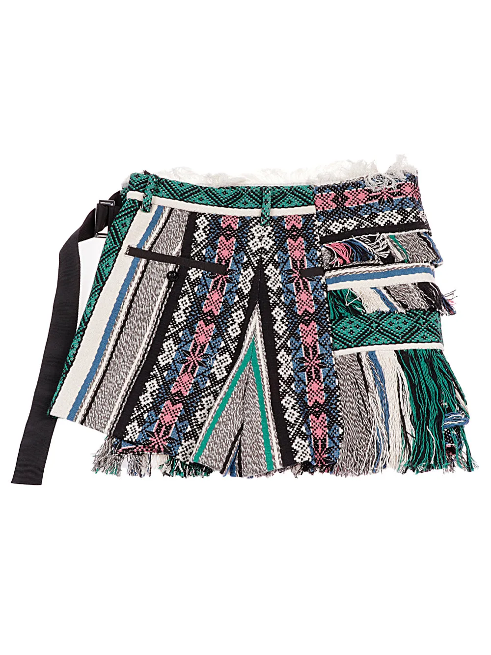 Sacai Fringed Patchwork Wrap Shorts