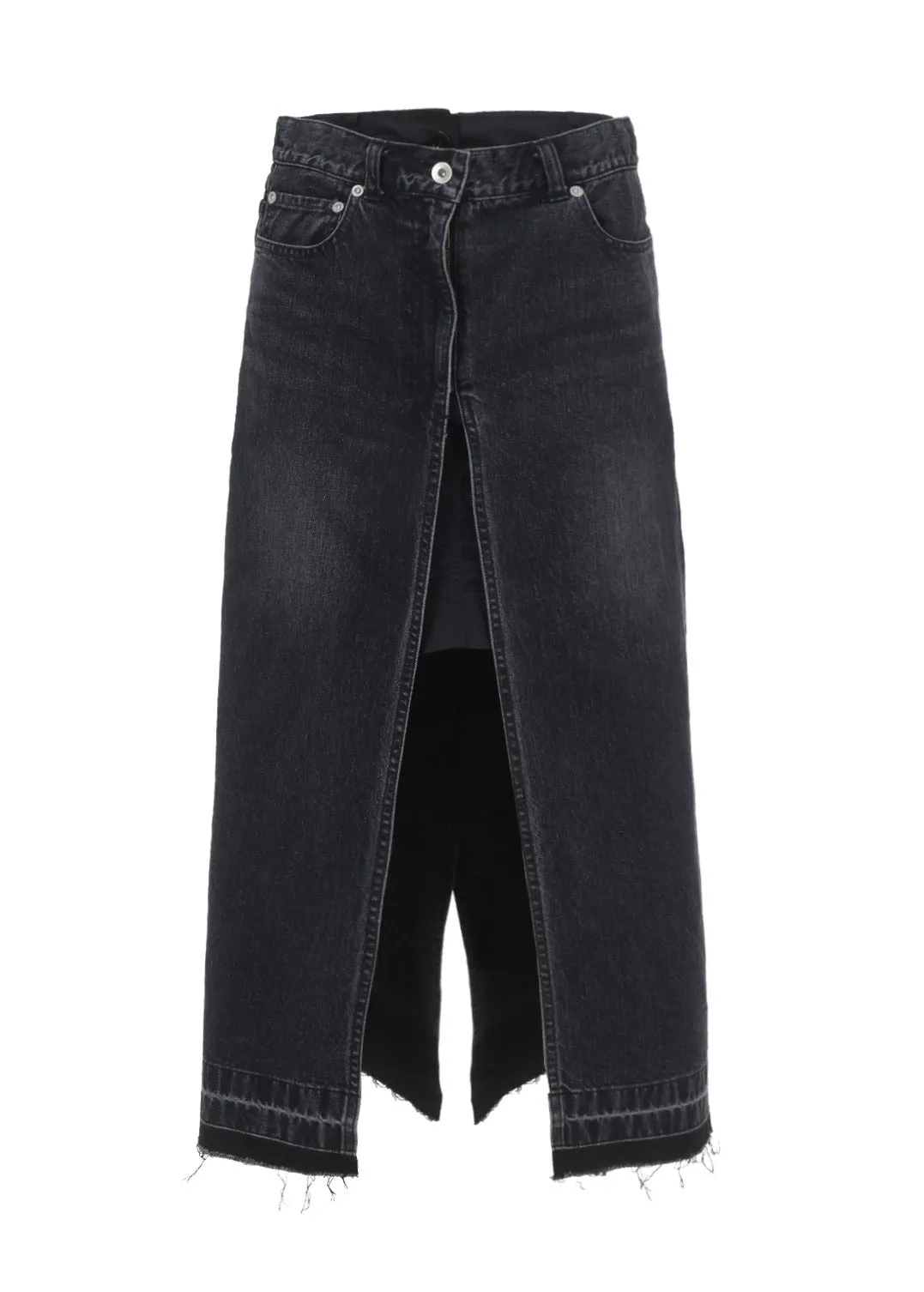 Sacai Layered Buttoned Midi Denim Skirt