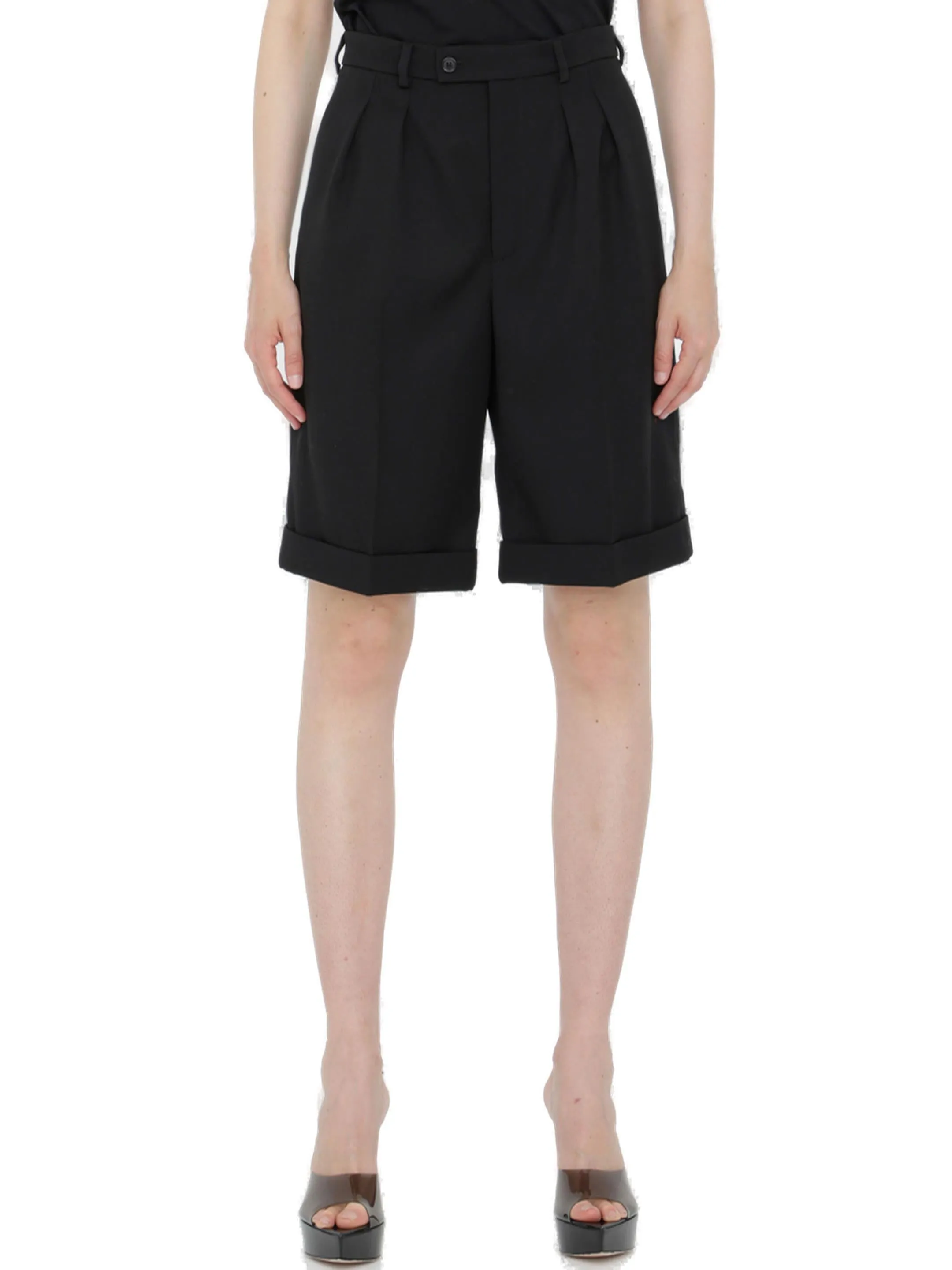 Saint Laurent Button Detailed High Waist Shorts