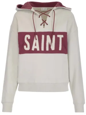 Saint Laurent Logo Patch Drawstring Hoodie