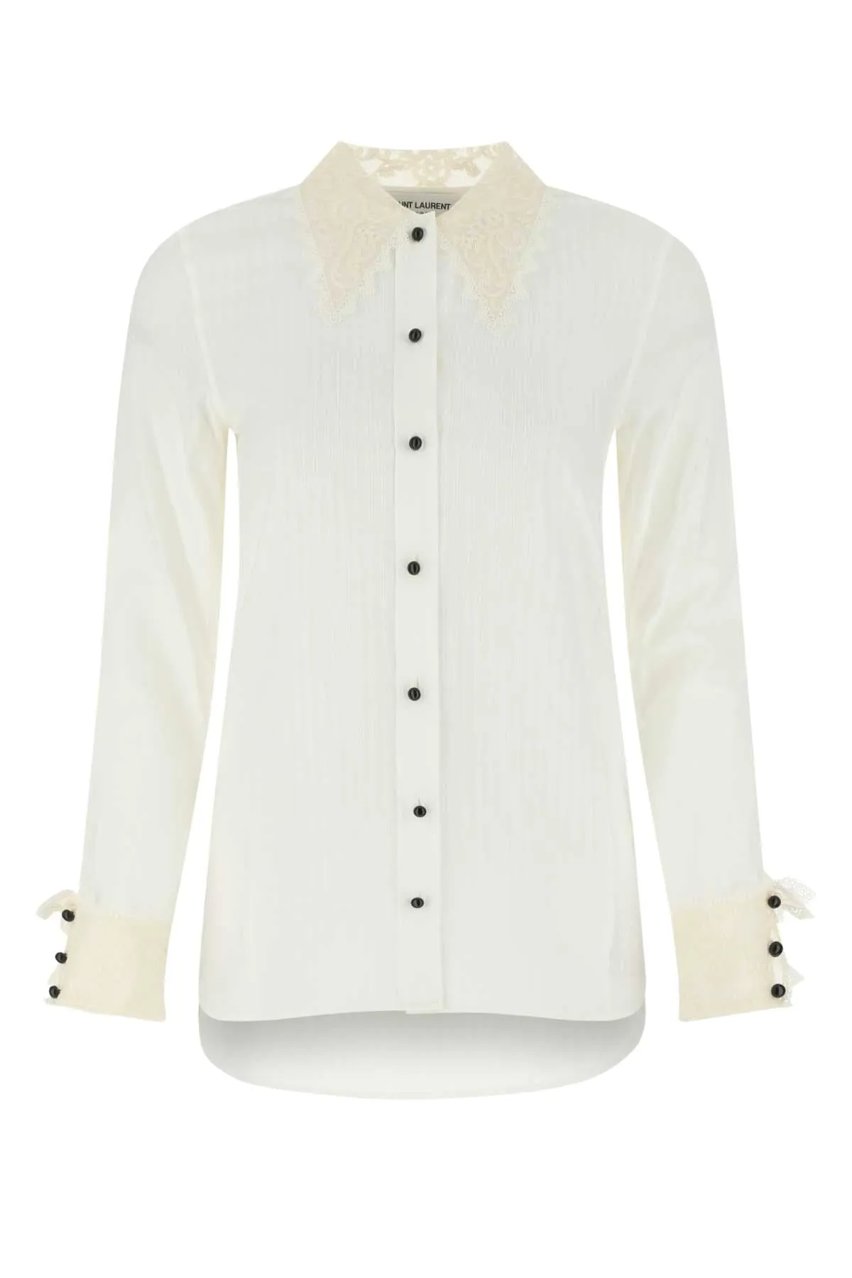 Saint Laurent Striped Lace Embroidered Shirt