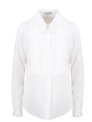 Saint Laurent Striped Ruffled Bib Shirt