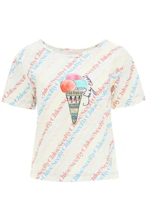 See By Chlo Allover Logo Printed Crewneck T-Shirt