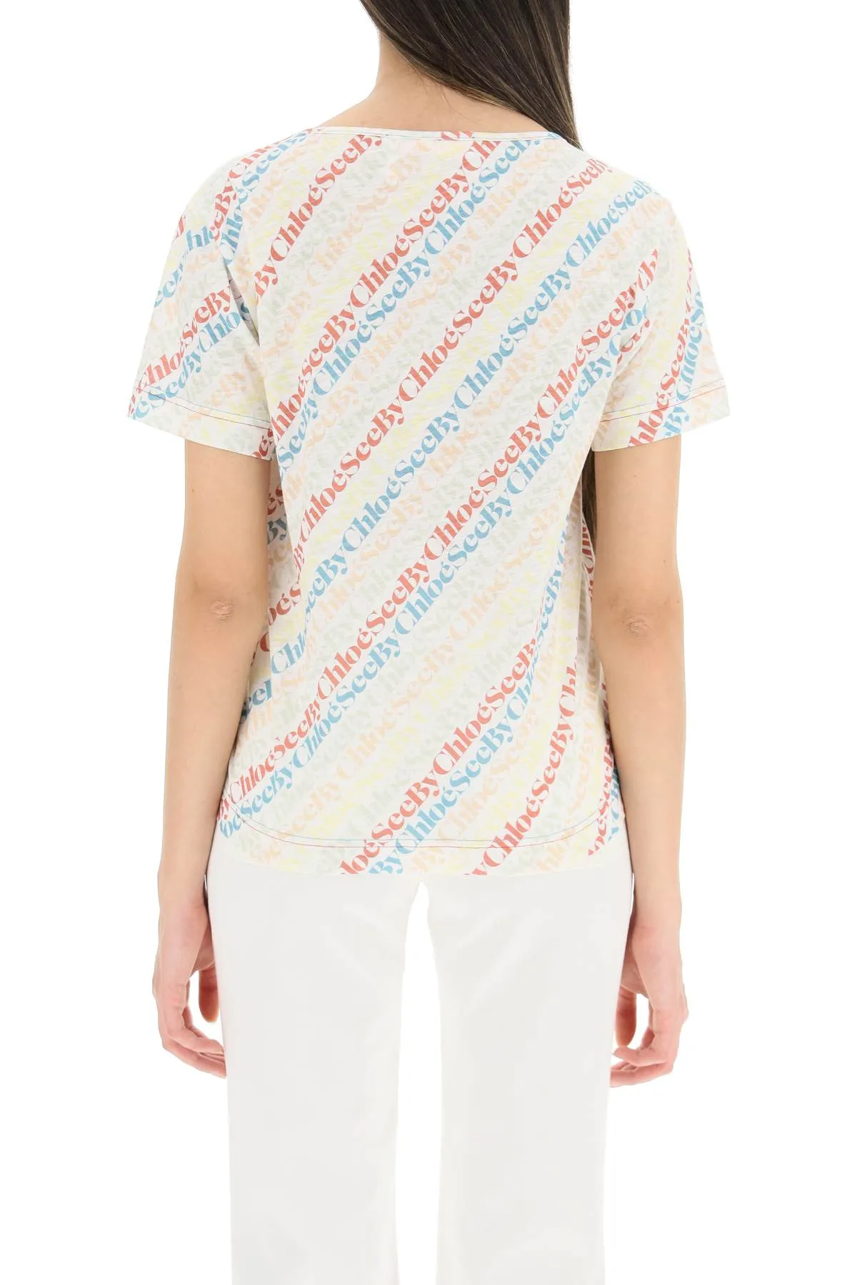 See By Chlo Allover Logo Printed Crewneck T-Shirt