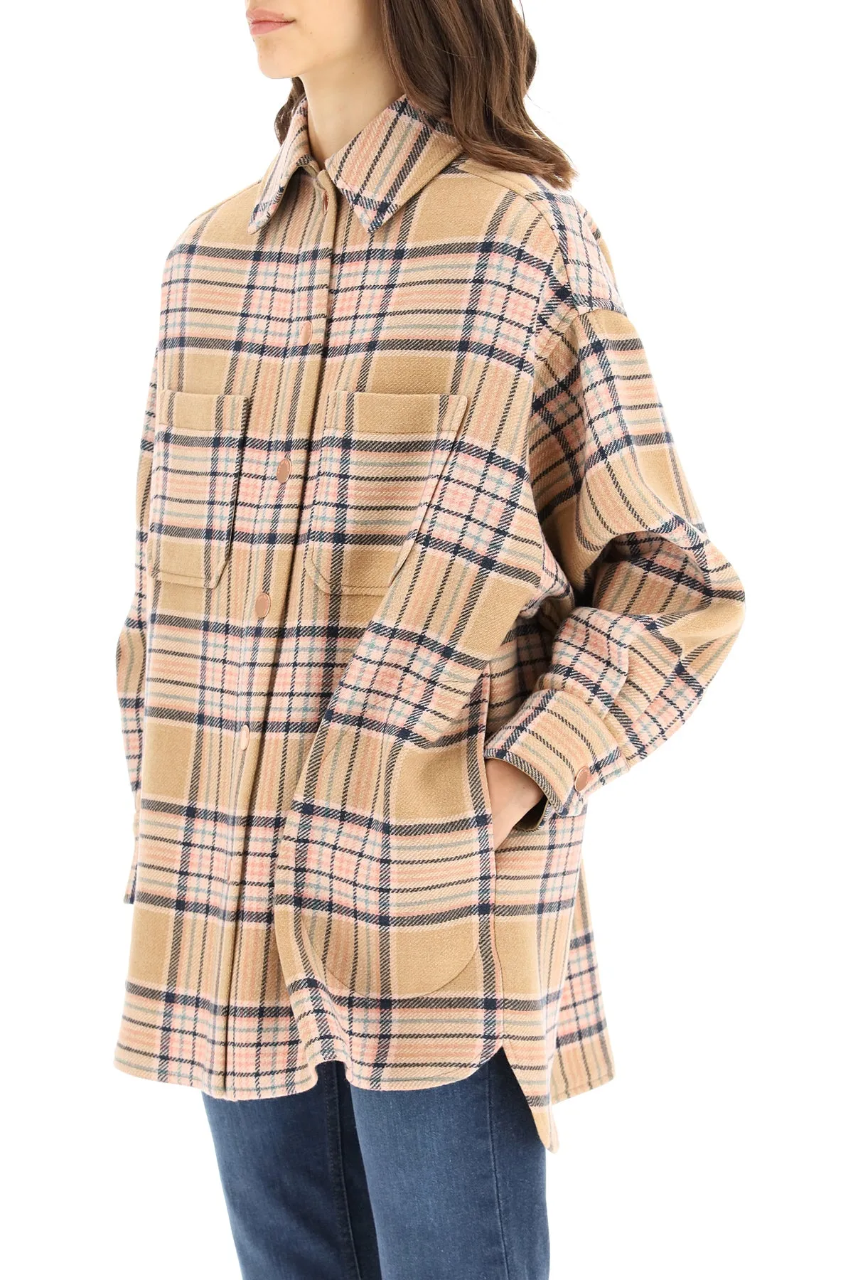 See By Chlo Check Oversized Shirt Coat