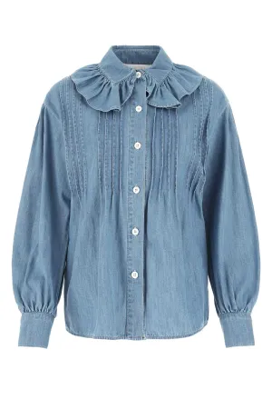 See By Chlo Ruffled Long-Sleeved Denim Shirt