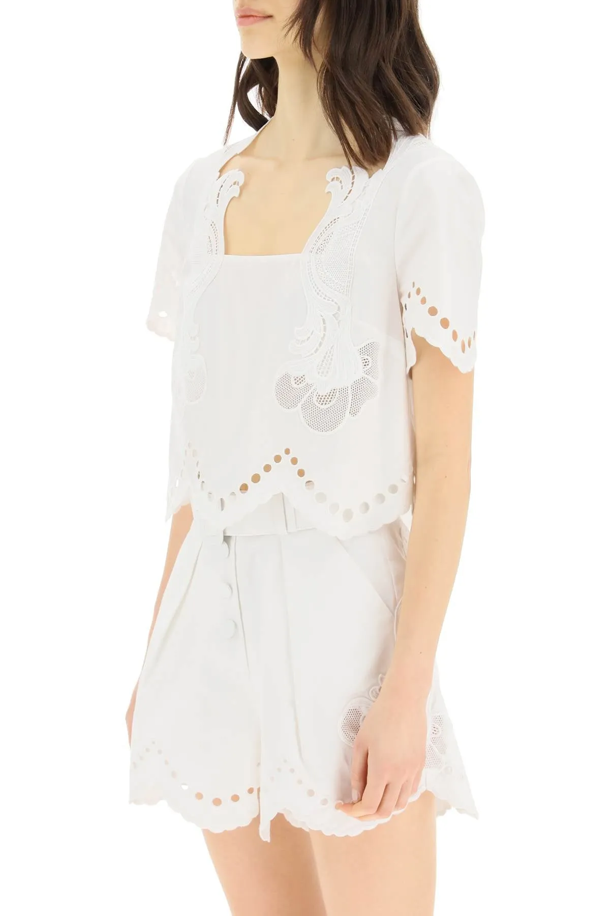Self-Portrait Broderie Anglaise Scallop Top