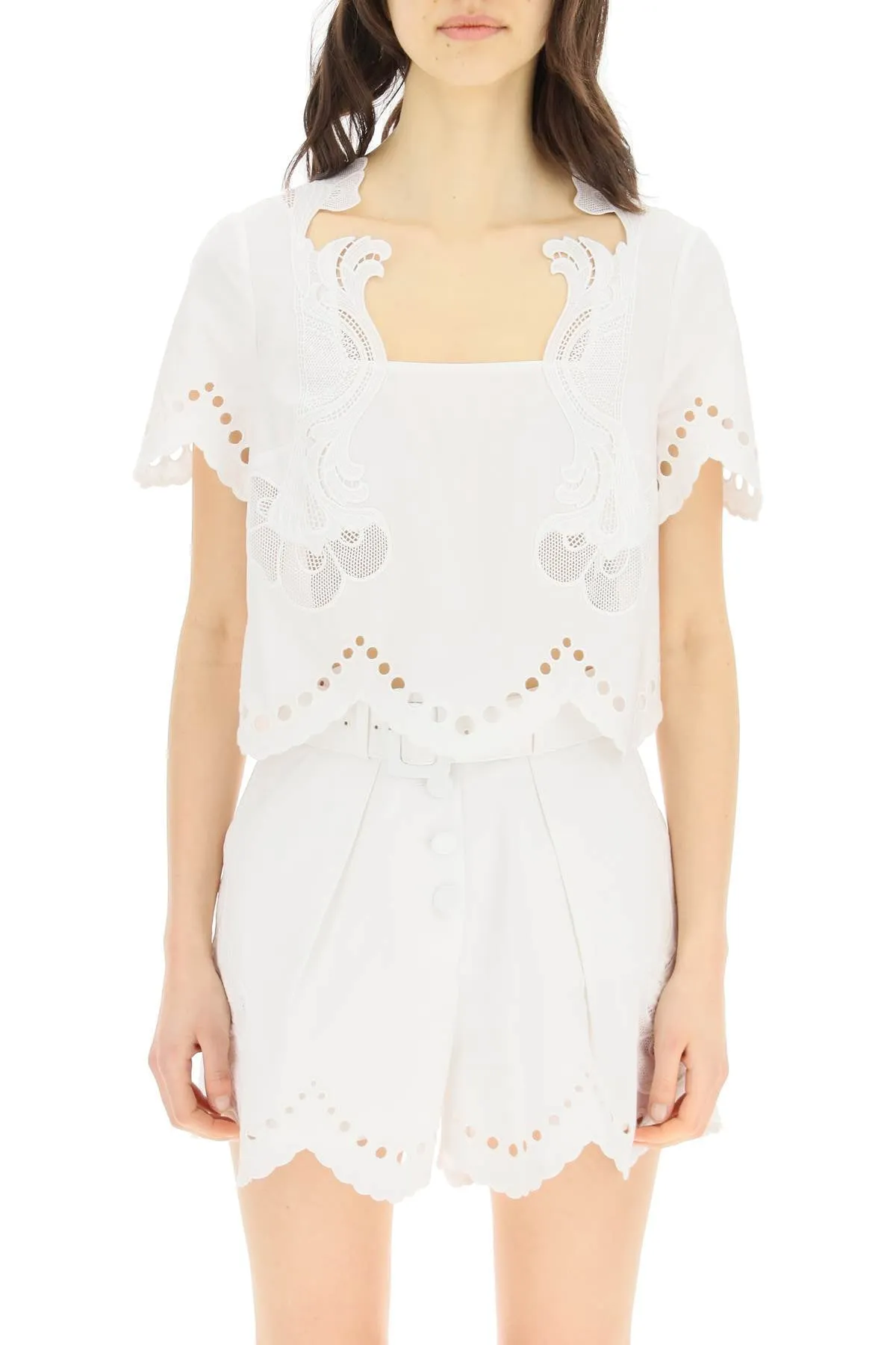 Self-Portrait Broderie Anglaise Scallop Top