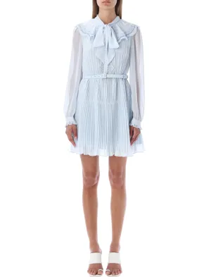 Self-Portrait Chiffon Pleated Belted Mini Dress