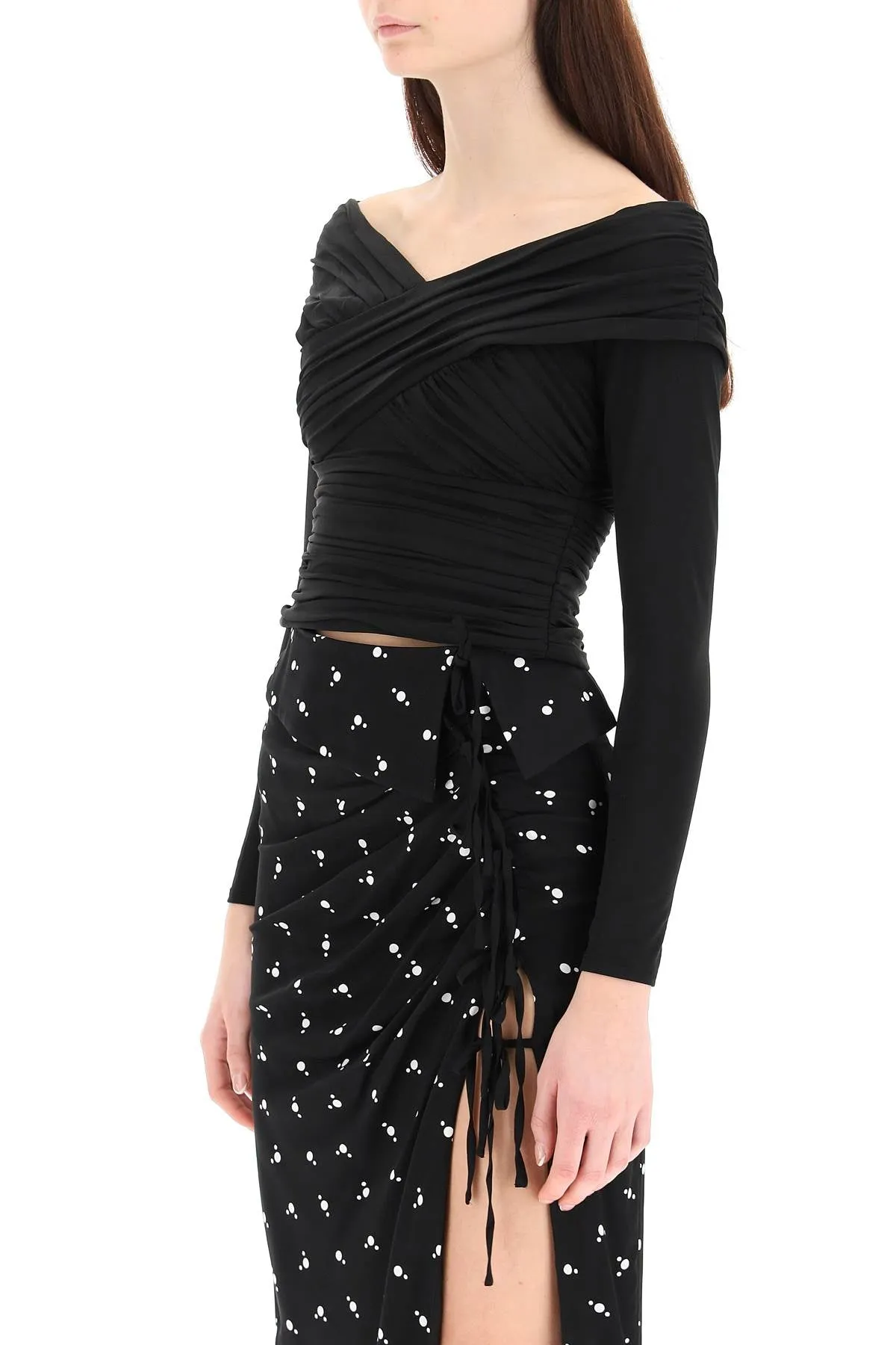 Self-Portrait Crossover Neck Long-Sleeved Top