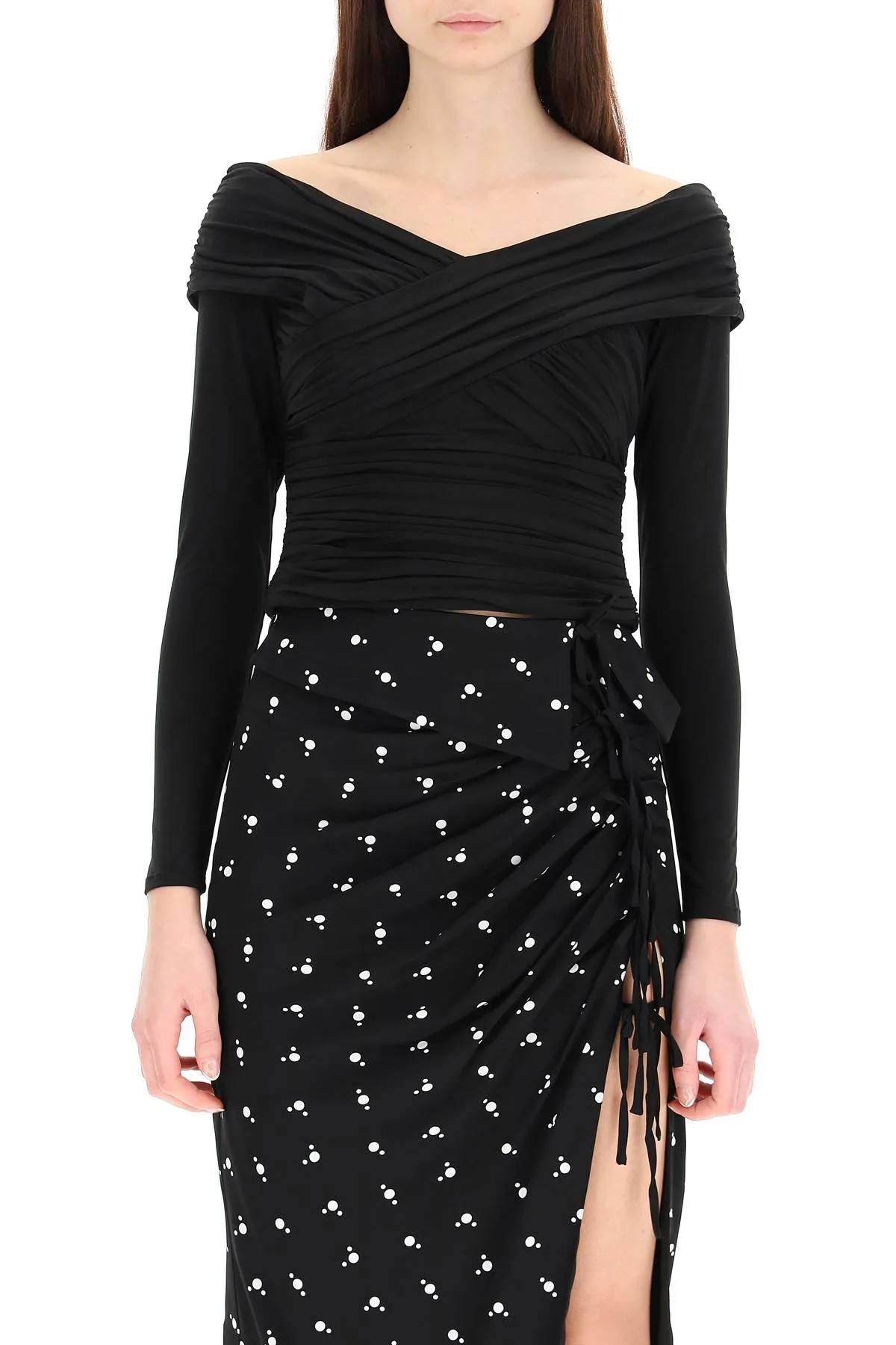 Self-Portrait Crossover Neck Long-Sleeved Top