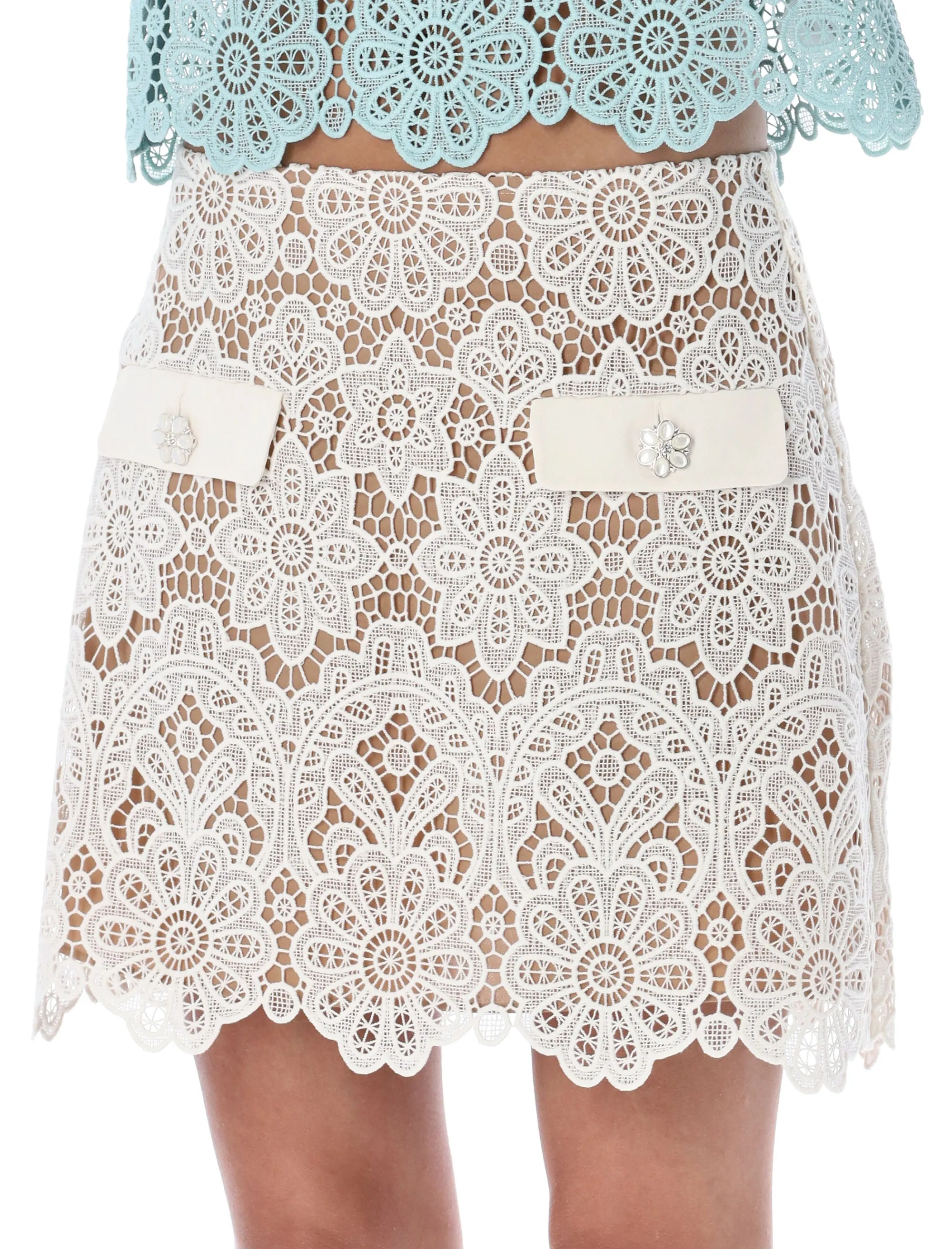 Self-Portrait Floral Guipure Mini Skirt
