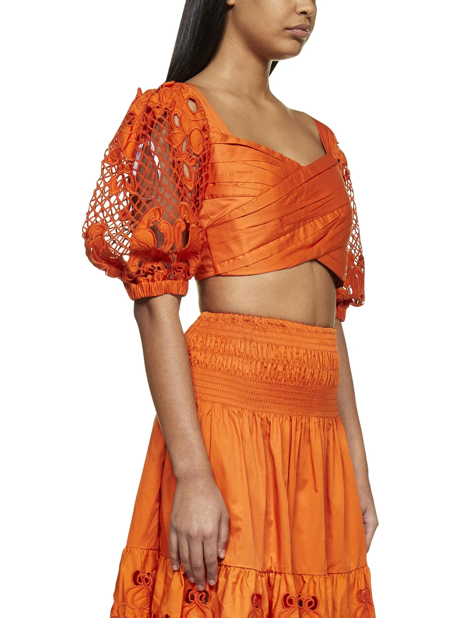 Self-Portrait Lattice Embroidered Crossover Top