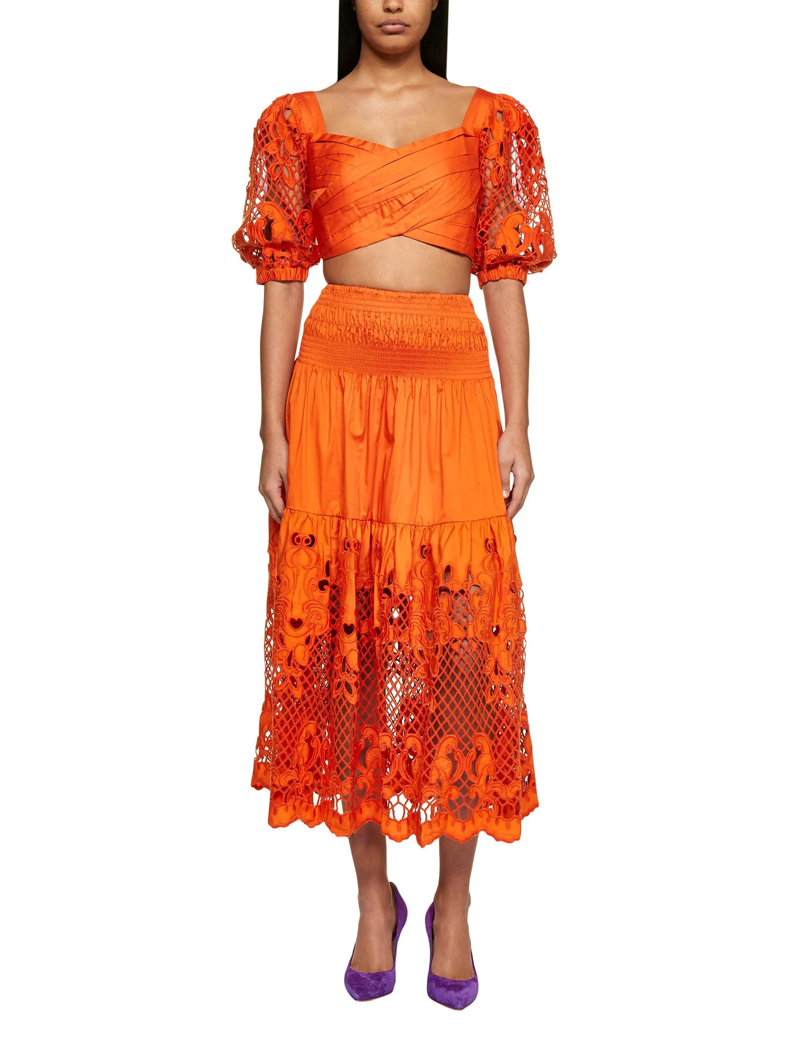 Self-Portrait Lattice Embroidered Crossover Top
