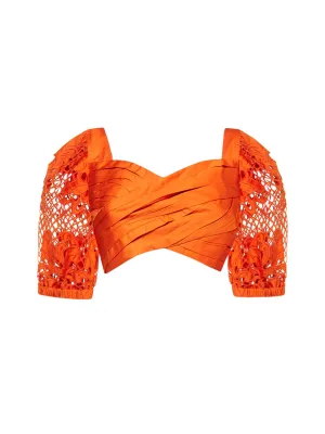 Self-Portrait Lattice Embroidered Crossover Top