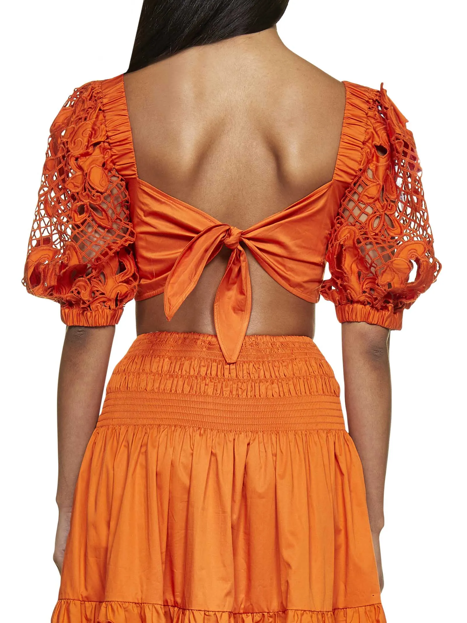 Self-Portrait Lattice Embroidered Crossover Top