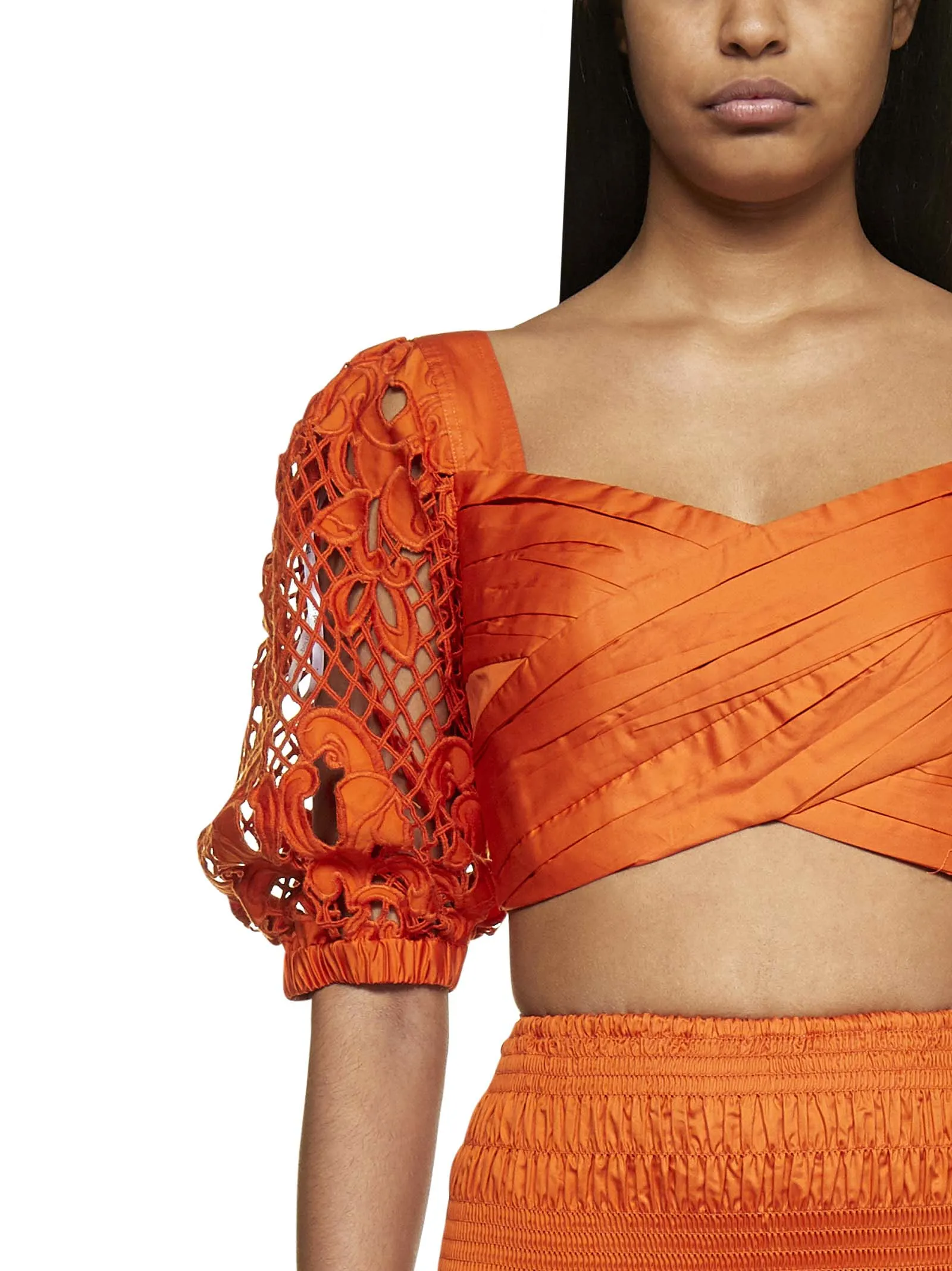 Self-Portrait Lattice Embroidered Crossover Top