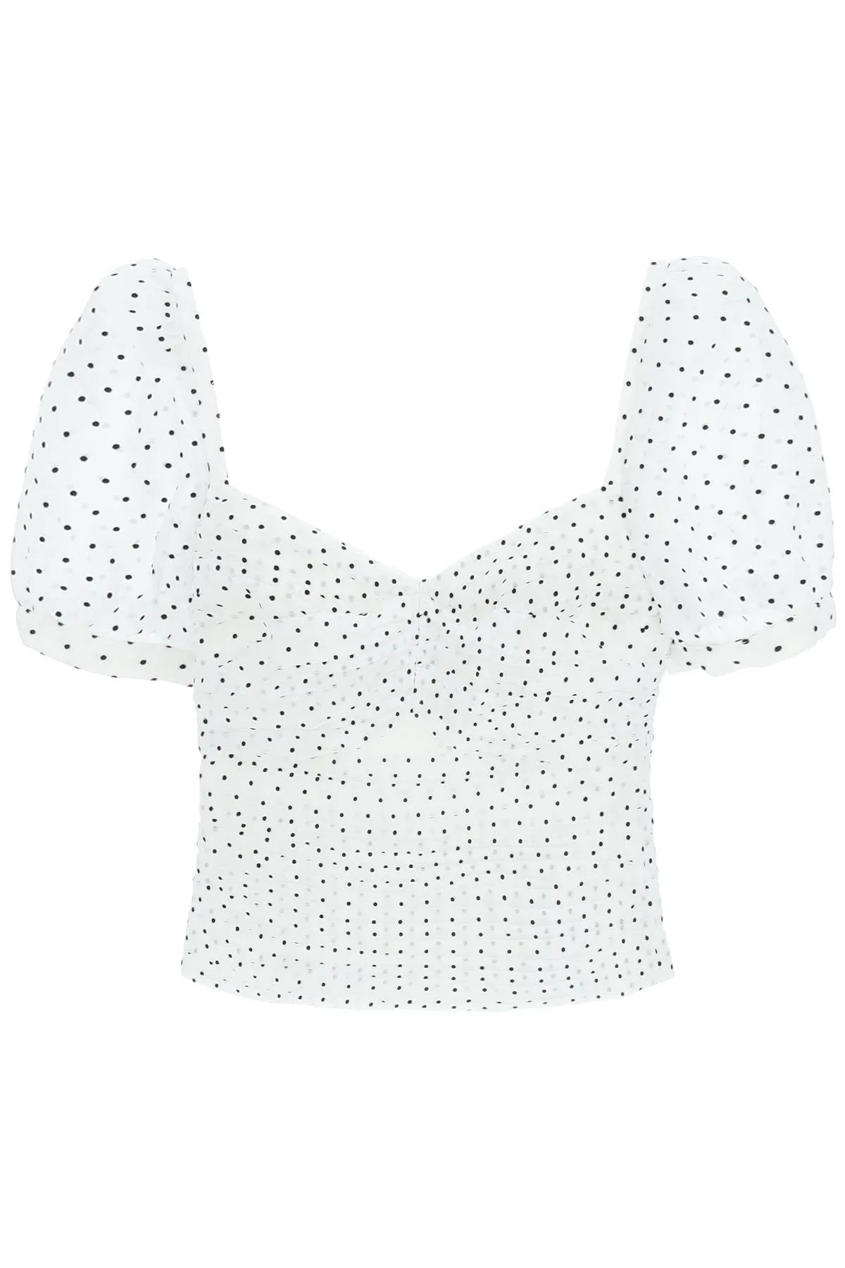 Self-Portrait Puff Sleeved Polka Dot Print Cropped Top