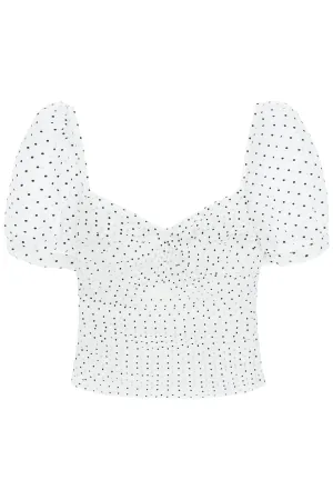Self-Portrait Puff Sleeved Polka Dot Print Cropped Top
