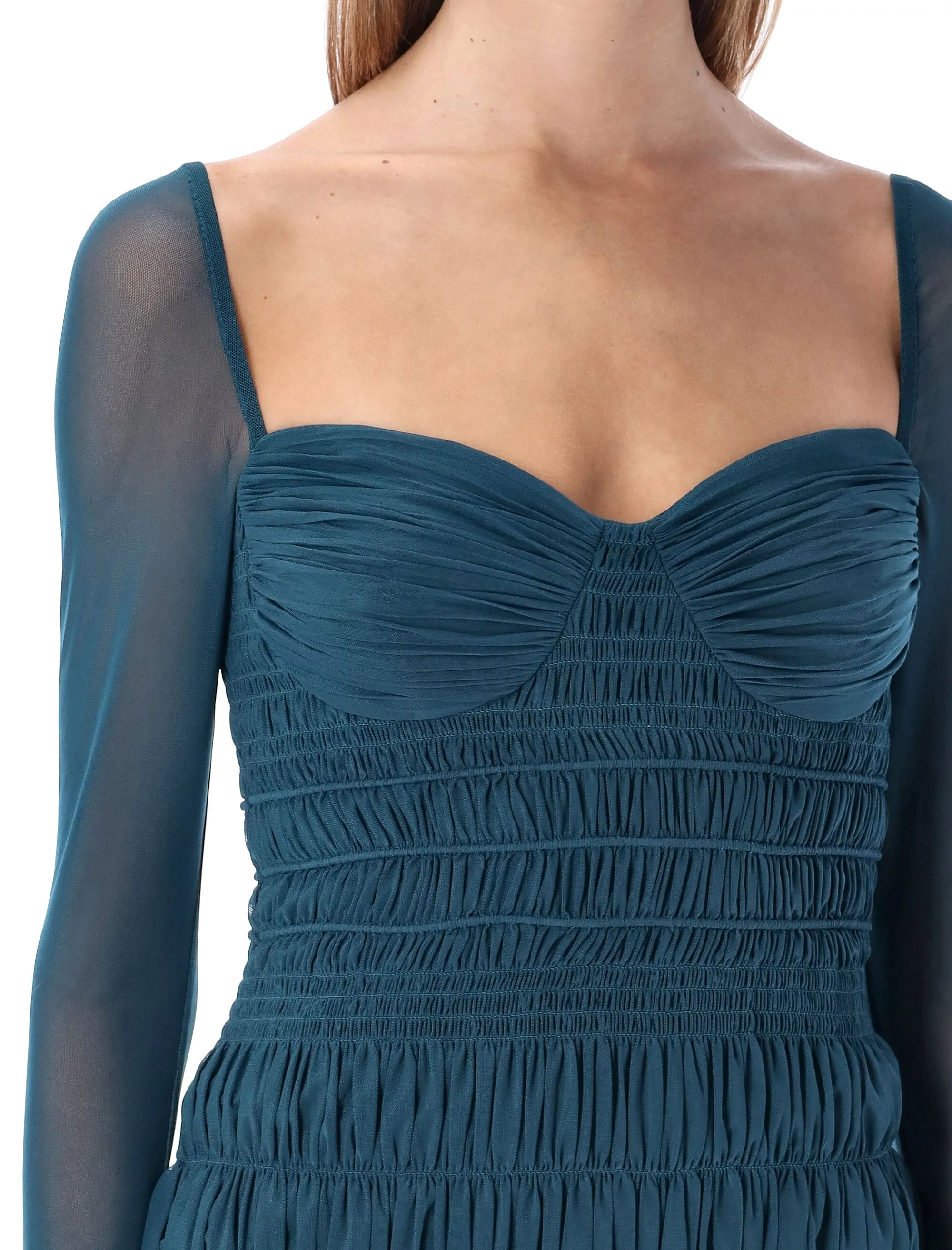 Self-Portrait Shirred Powermesh Mini Dress