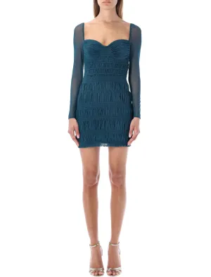 Self-Portrait Shirred Powermesh Mini Dress