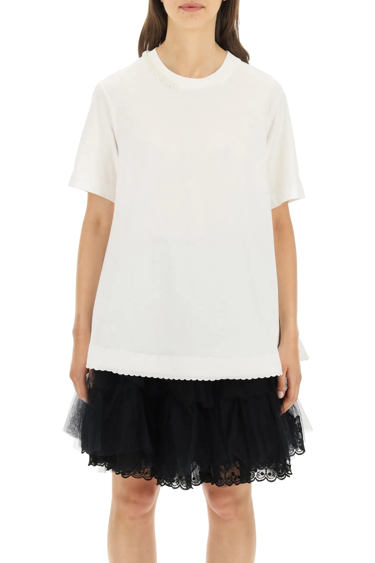 Simone Rocha Embroidered-Hem Crewneck T-Shirt