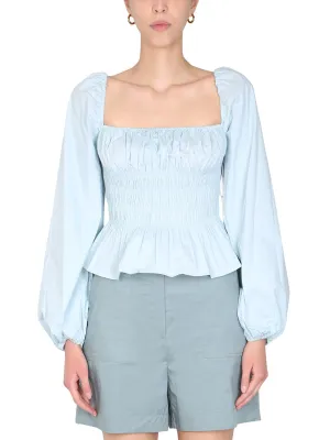 Staud Puff-Sleeved Square Neck Top