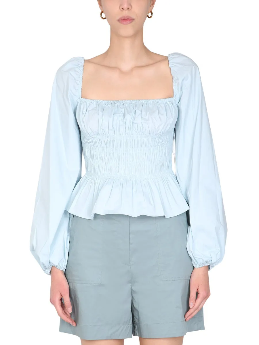 Staud Puff-Sleeved Square Neck Top