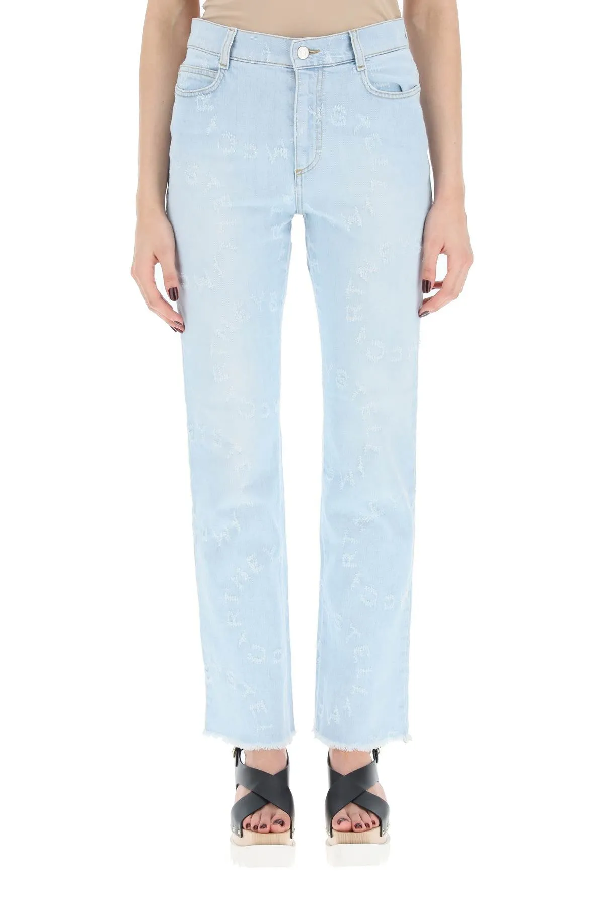 Stella McCartney Logo Detailed Frayed Edge Jeans