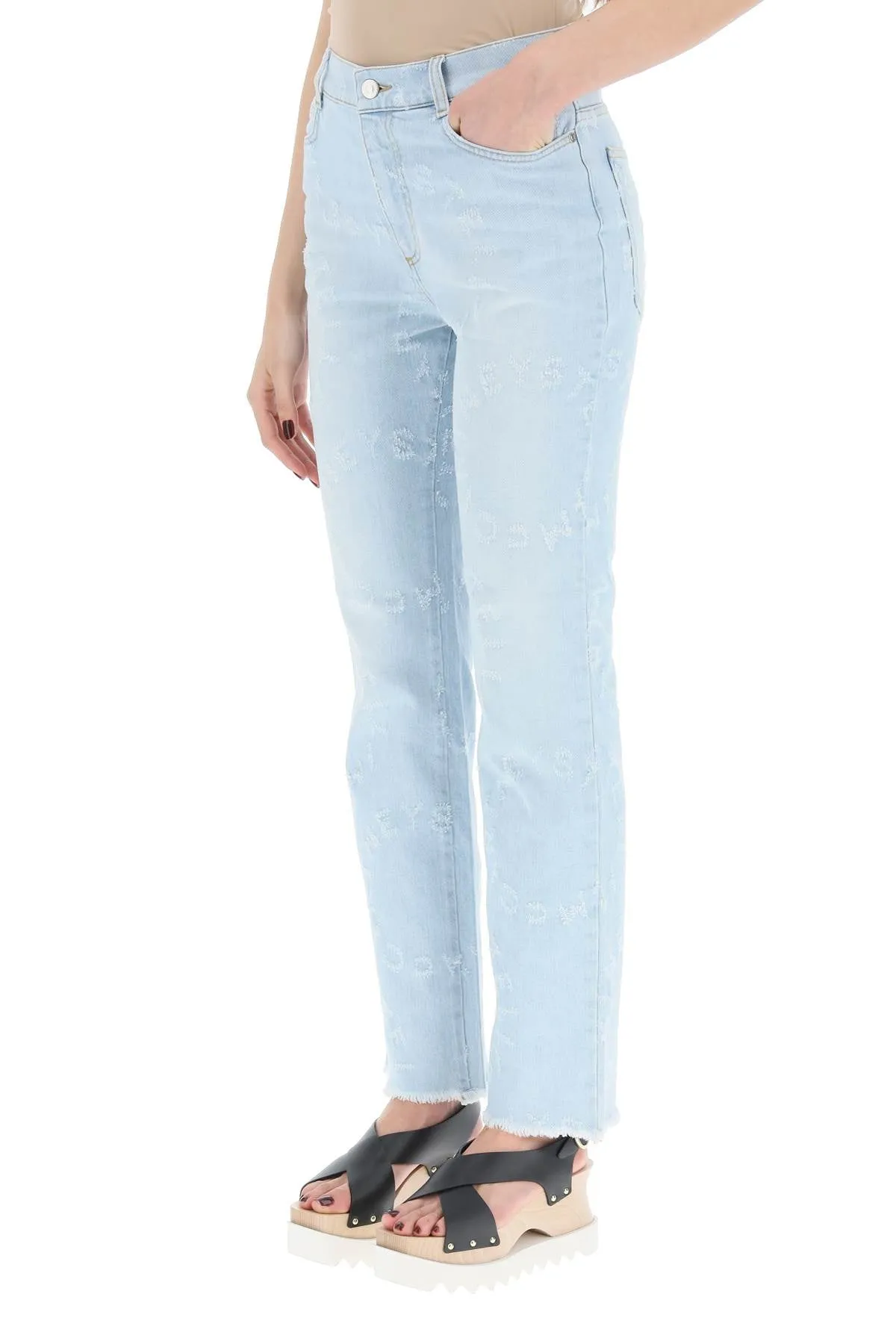 Stella McCartney Logo Detailed Frayed Edge Jeans