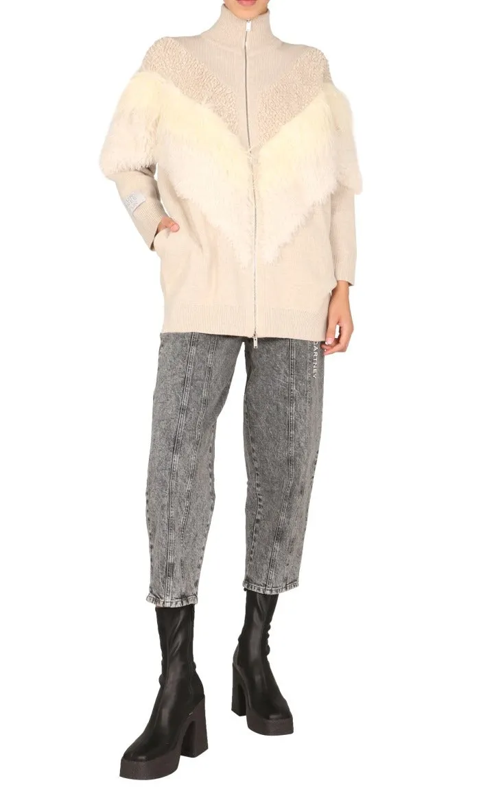 Stella McCartney Textured-Panel Zip-Up Knitted Coat
