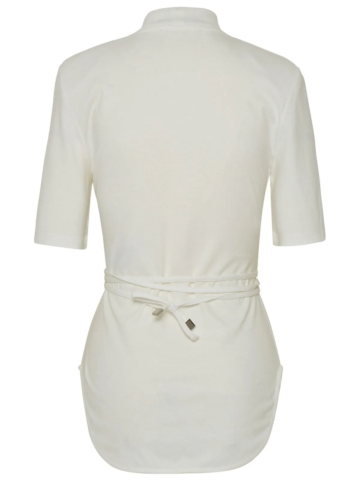The Attico Aurelie Tied Waist Mock Neck T-Shirt