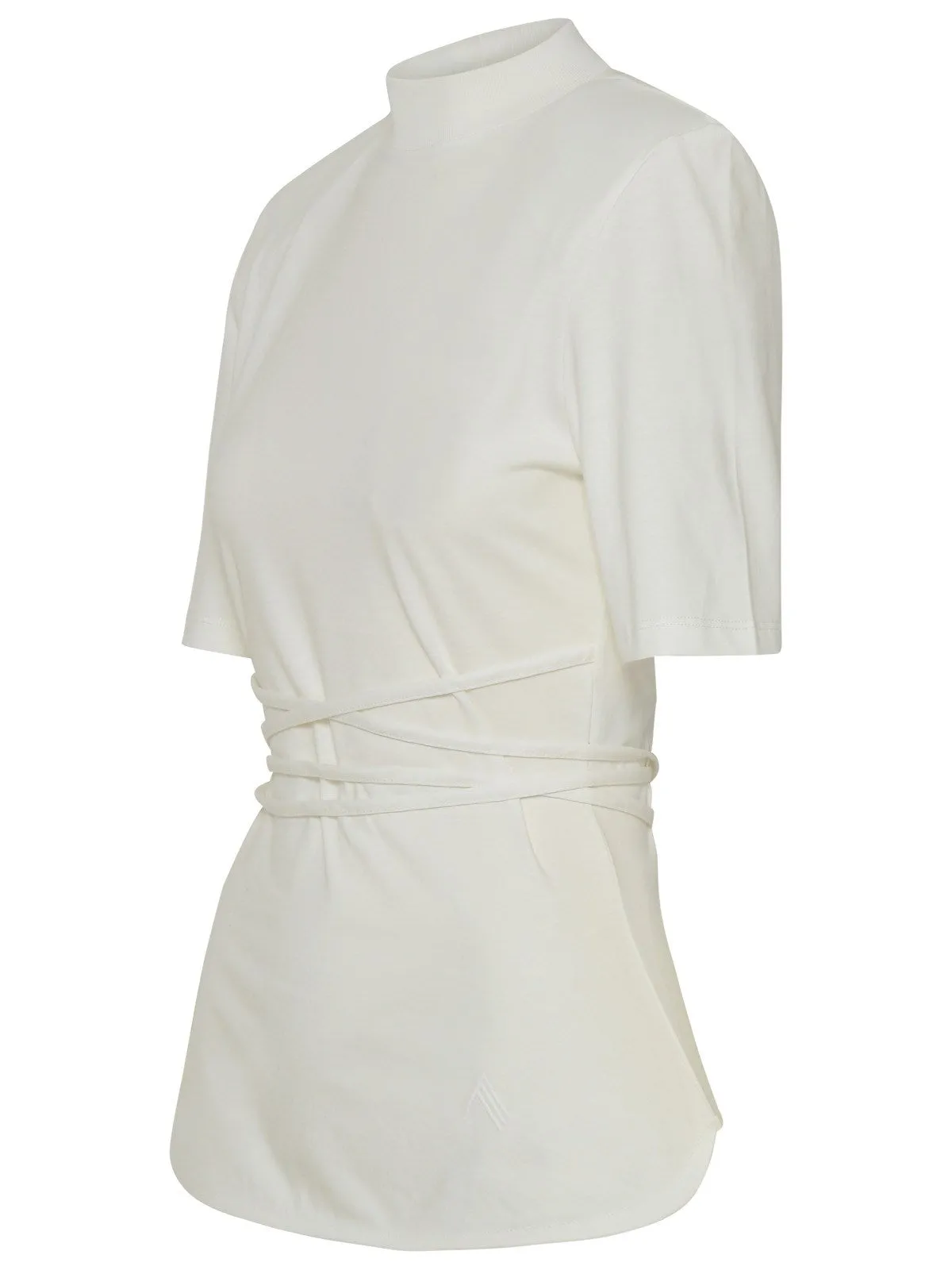 The Attico Aurelie Tied Waist Mock Neck T-Shirt