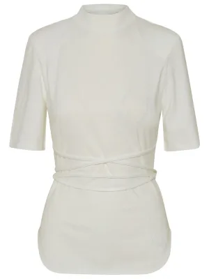 The Attico Aurelie Tied Waist Mock Neck T-Shirt