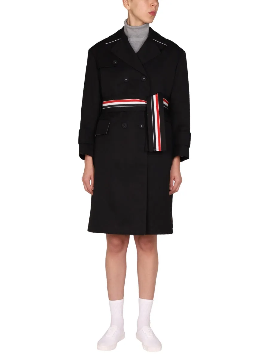 Thom Browne Belted Waist Double Breasted Coat