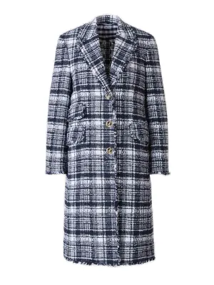 Thom Browne Checked Frayed Edge Tweed Coat